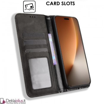 Dirbtinės odos atverčiamas dėklas su skyreliais - juodas (Huawei Honor Magic 8 Pro) Dirbtinės odos atverčiamas dėklas su skyreliais - juodas (Huawei Honor Magic 8 Pro)